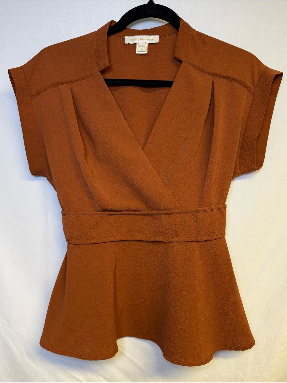 Monteau Rust Wrap-Style Peplum Top
